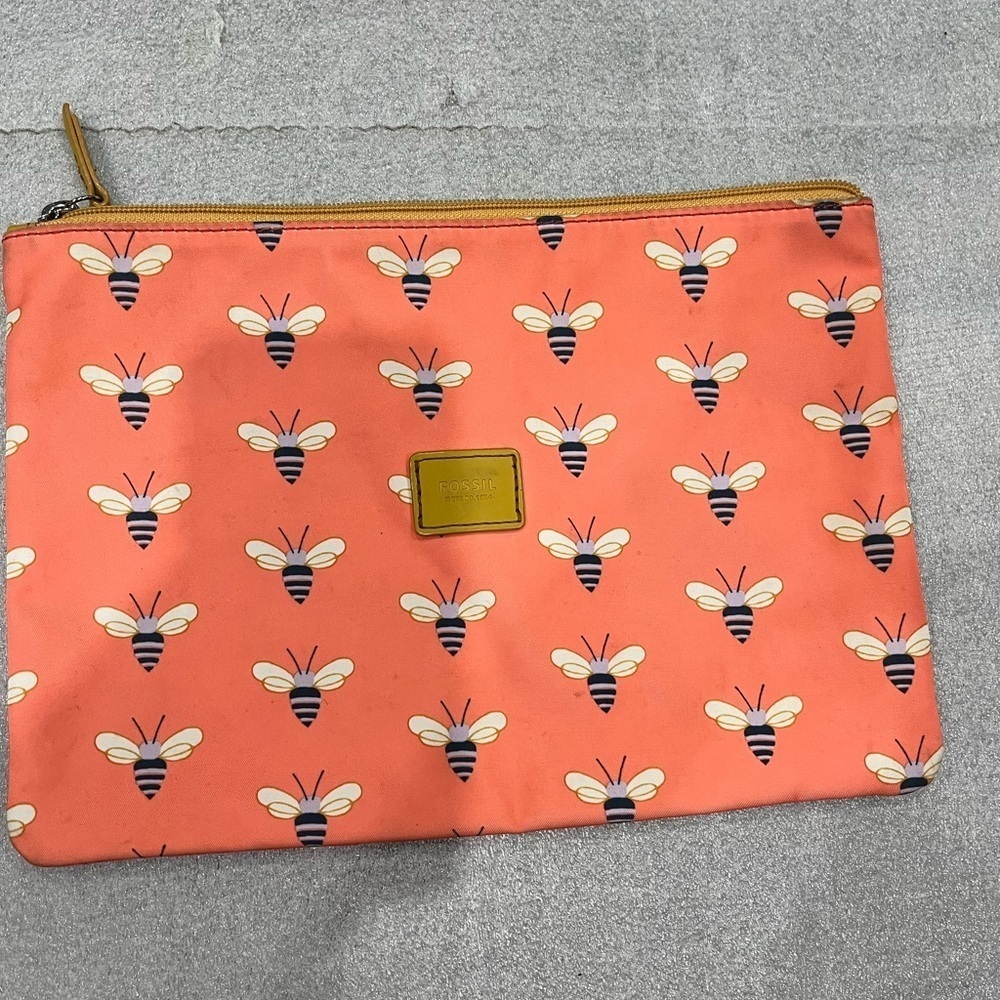 Fossil Coral Bee Print PVC Makeup Pouch